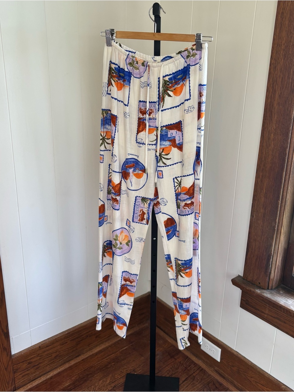 Label of Love Blue Moon Postcard Linen Blend Pull On Pants Womens M - 25x29 NWT